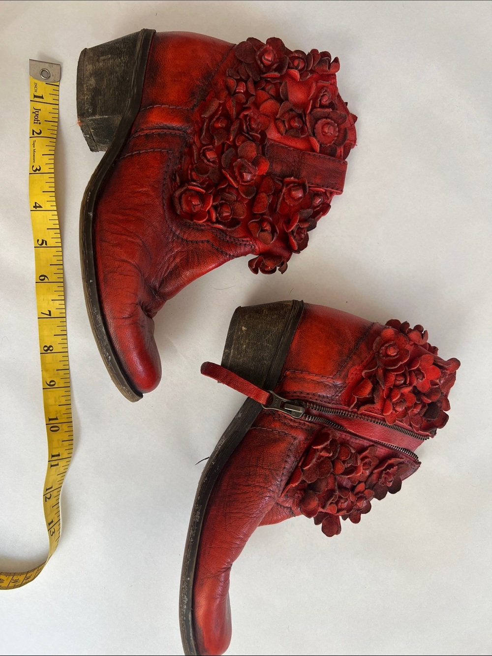 Sheridan Mia Red Floral Leather Ankle Boots